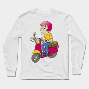 Cartoon illustration of a young boy on a motorbike Long Sleeve T-Shirt